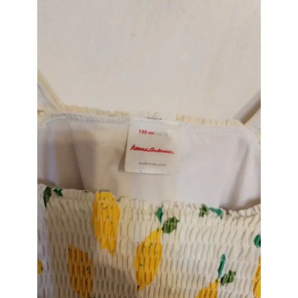 Hanna Andersson Lemon Print Smocked Swim Top Size 150 US 6/7 Girls Ruffle